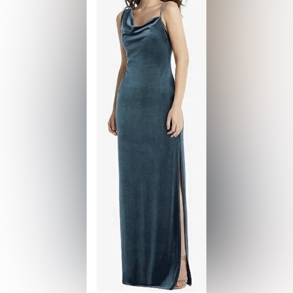 NWT Social Bridesmaids 8213 Evergreen One Shoulder Velvet Slip Maxi Dress Medium